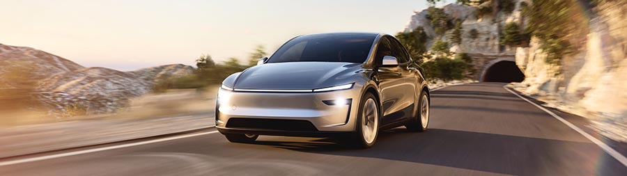 2025 Tesla Model Y super ultrawide wallpaper thumbnail.