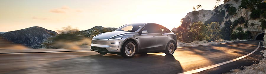 2025 Tesla Model Y super ultrawide wallpaper thumbnail.